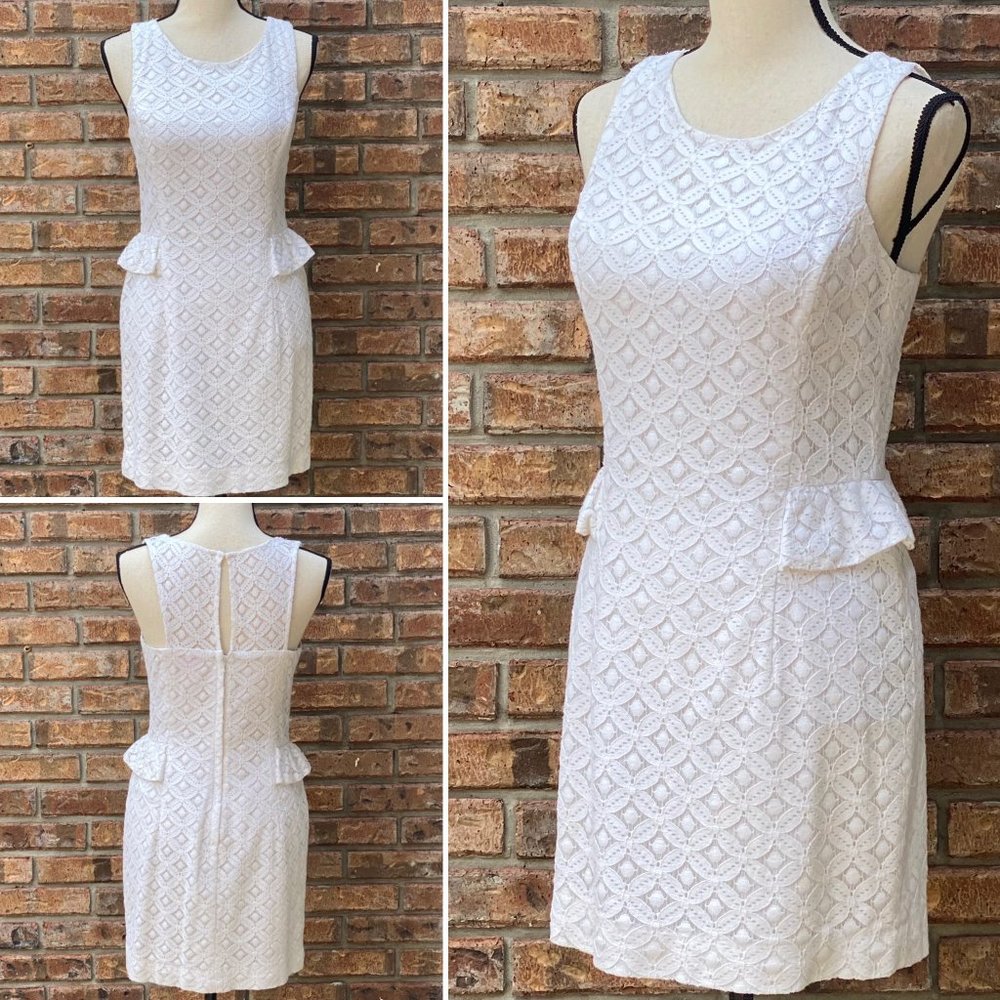 Lilly Pulitzer Abby Lace Dress Resort White Peplum Sheath Size 4